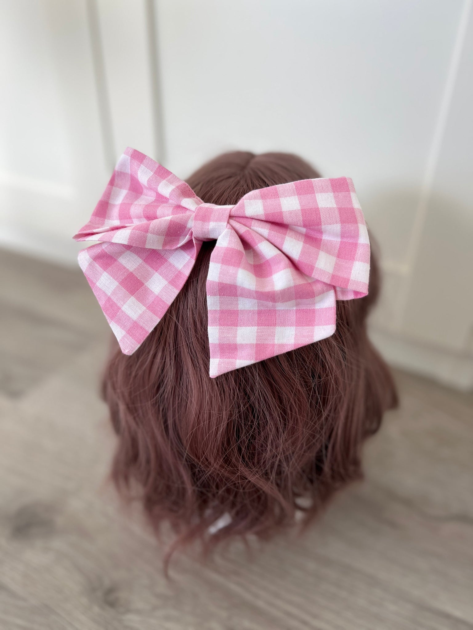 Haarschleife rosa weiß kariert