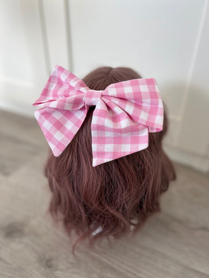 Haarschleife rosa weiß kariert