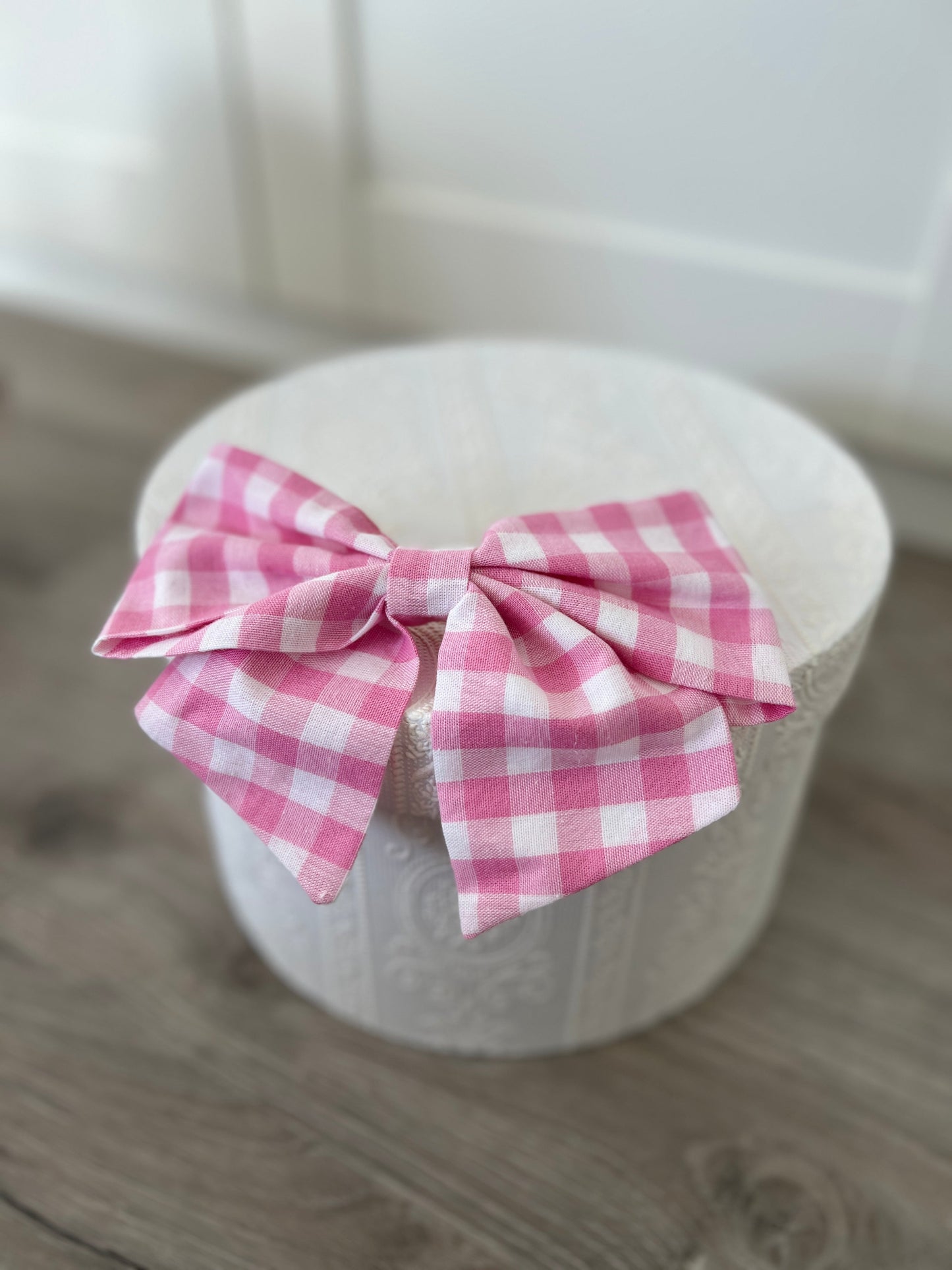 Haarschleife rosa weiß kariert